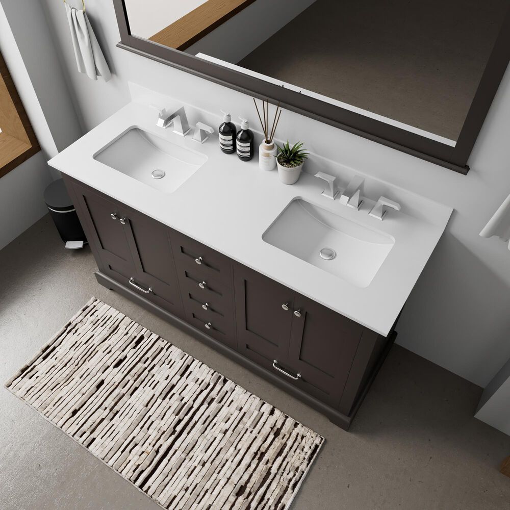 Lexora Home Dukes 60" Double Bathroom Vanity in Espresso with 2 cm White Quartz Top and Rectangular Sinks, , large