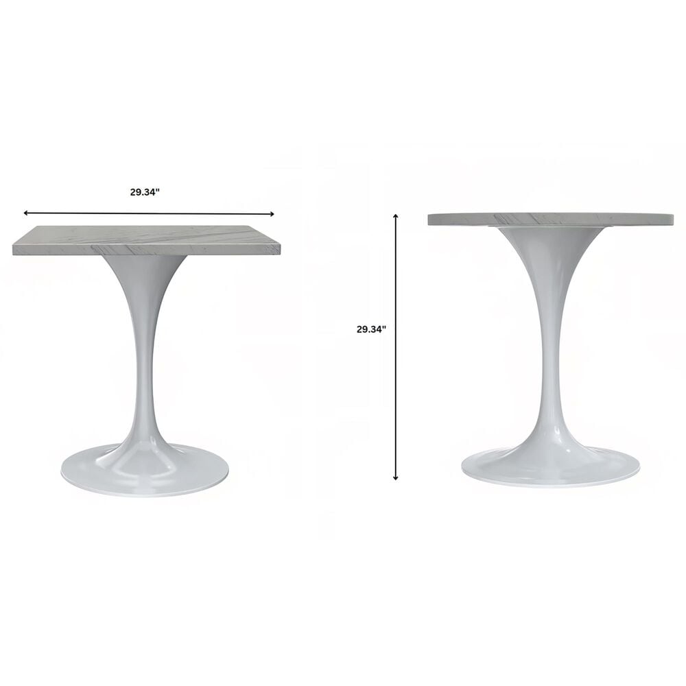 Leisuremod LeisureMod Verve Collection 27 Square Dining Table, Brushed Base with Laminated White Marbleized Top, , large
