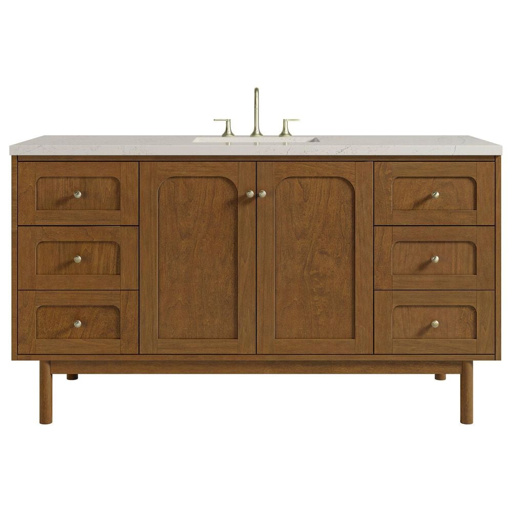 James Martin Laurent 60" Single Bathroom Vanity in Honey Oak with 3 cm Siberian Silestone Top, Rectangular Sink and FreePower Wireless Charger, , large