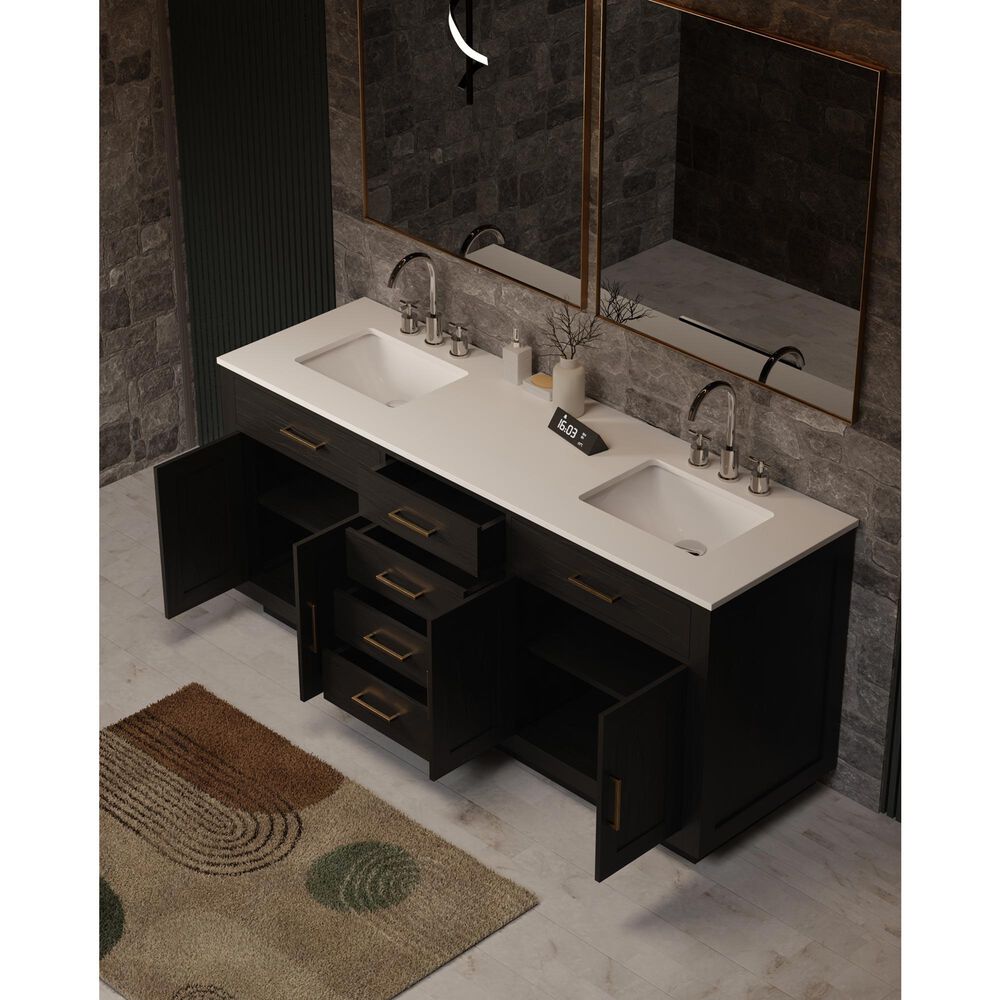 Lexora Home Abbey 72&quot; Double Bathroom Vanity in Black Oak with 2 cm White Cultured Marble Top and Rectangular Sinks, , large