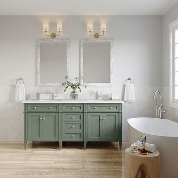 James Martin Vanities Brittany 72" Double Bathroom Vanity in Smokey Celadon with Single Hole 3 cm White Zeus Quartz Top and Rectangular Sinks, , large