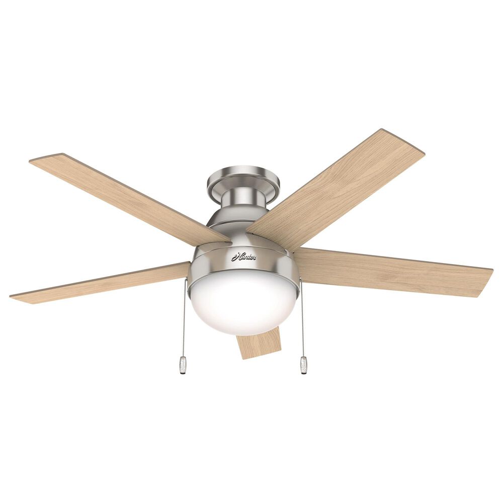Hunter Anslee Low Profile 46&quot; Ceiling Fan with LED Lights in Brushed Nickel, , large