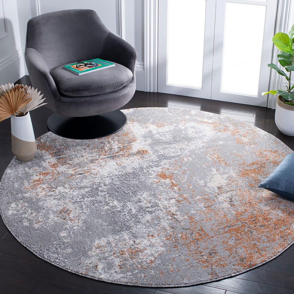 Safavieh Aston 6&#39;7&quot; Round Grey and Rust Area Rug, , large