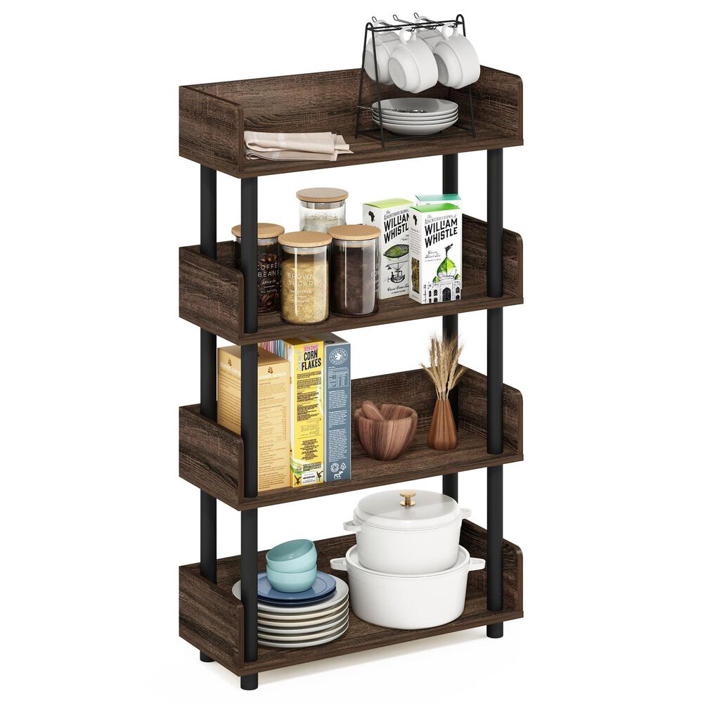 HOMLUX Turn-N-Tube 4-Tier Open Display Storage Bookshelf in Walnut, , large