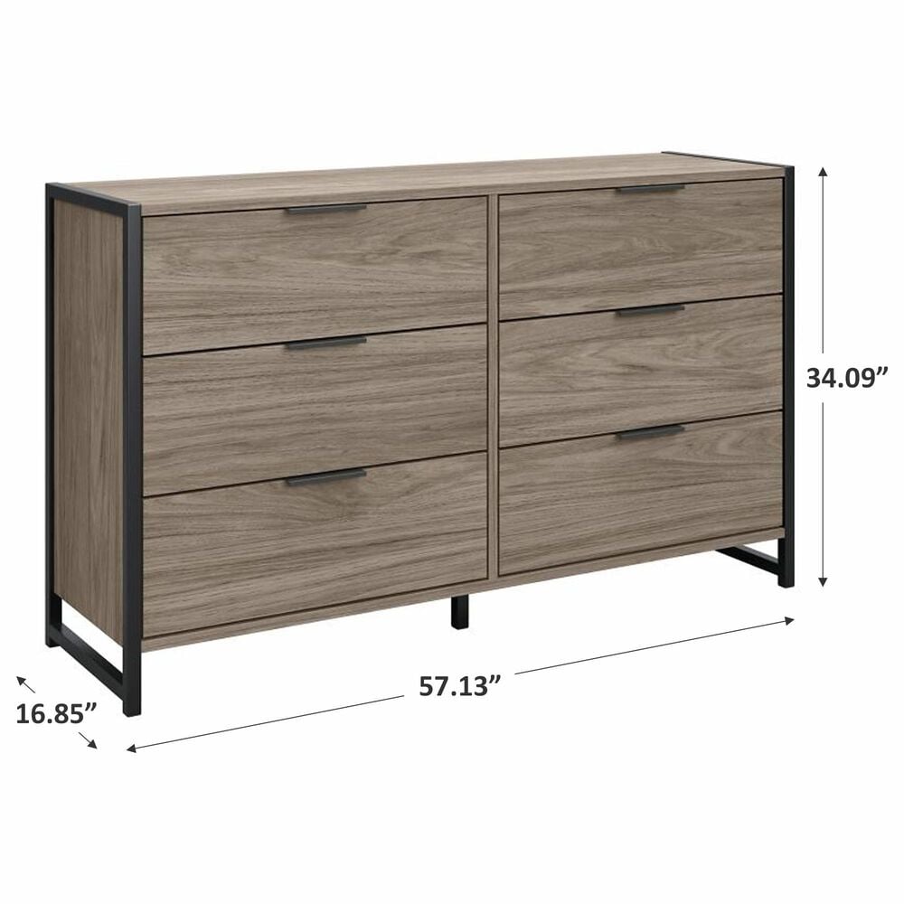 Bush Atria 6-Drawer Dresser in Modern Hickory and Black, , large