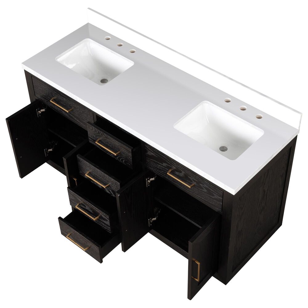 Lexora Home Abbey 60&quot; Double Bathroom Vanity in Black Oak with 2 cm White Cultured Marble Top and Rectangular Sinks, , large