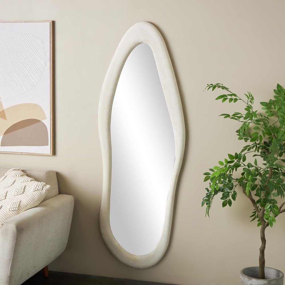 Maple and Jade 65&quot; x 26&quot; Velvet Abstract Wavy Wall Mirror in White, , large