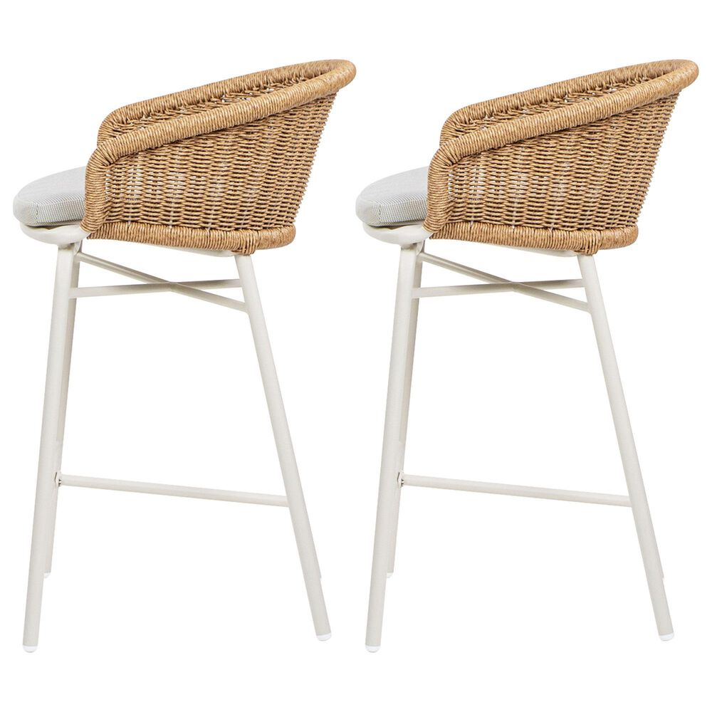 Hearth and Haven Santorini Outdoor Barstool with Wicker Backrest and Cushions in Beige (Set of 2), , large