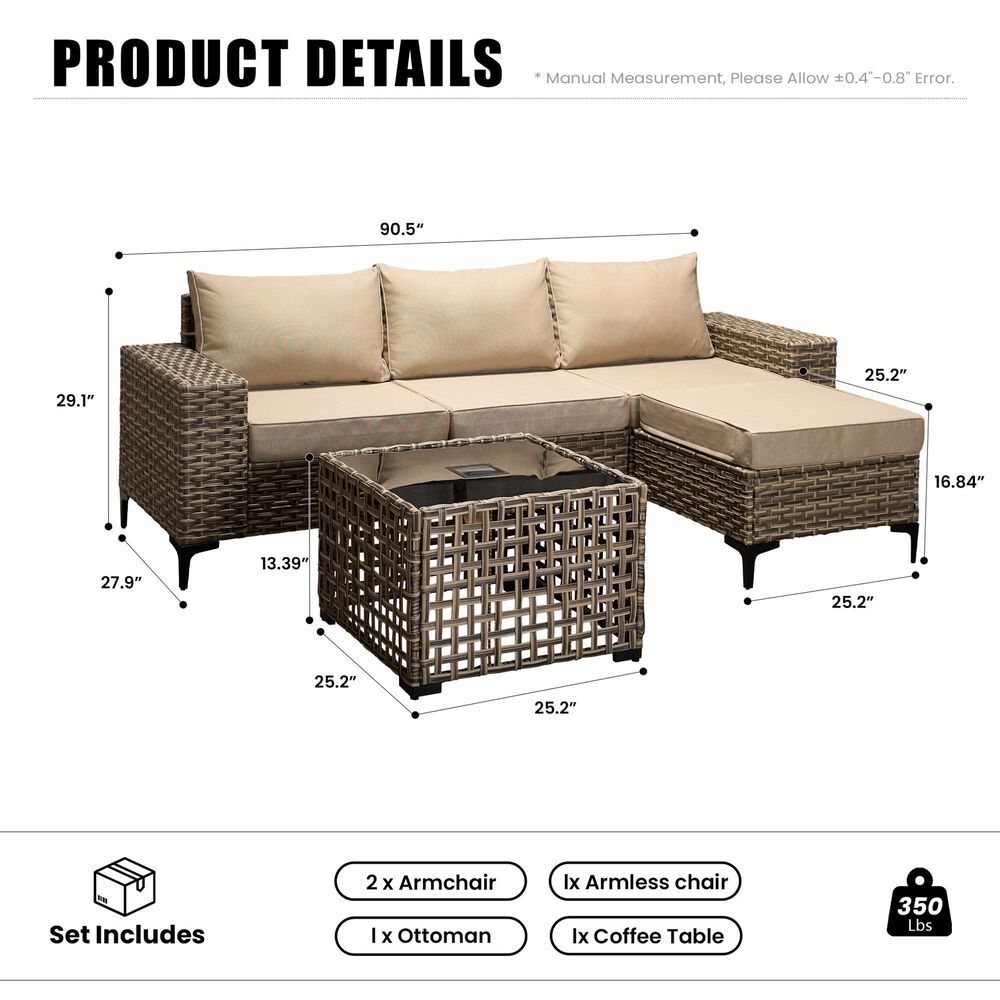 HOMLUX 5-Piece Modular Rattan Outdoor Patio Furniture Set in Beige, , large