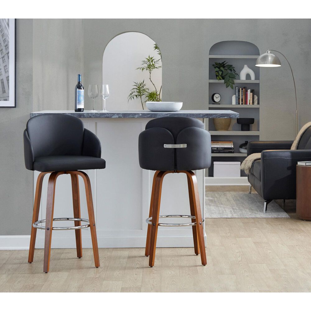 LumiSource Dahlia Swivel Bar Stool with Black Upholstery in Walnut and Chrome (Set of 2), , large