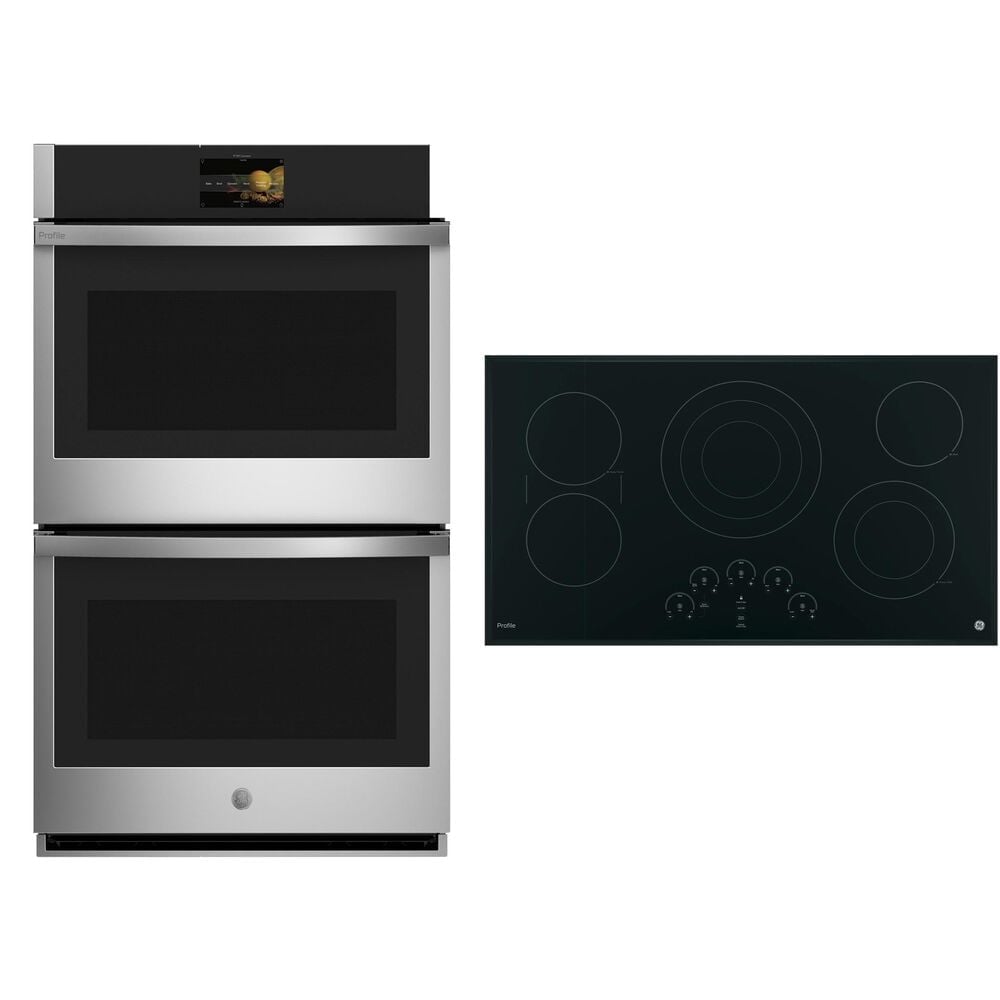 GE Profile 36" Electric Cooktop with 30" Convection Double Wall Oven in Stainless Steel, , large