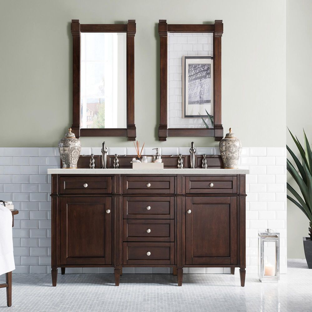 James Martin Vanities Brittany 60&quot; Double Bathroom Vanity in Burnished Mahogany with 3 cm Lime Delight Quartz Top and Rectangular Sinks, , large