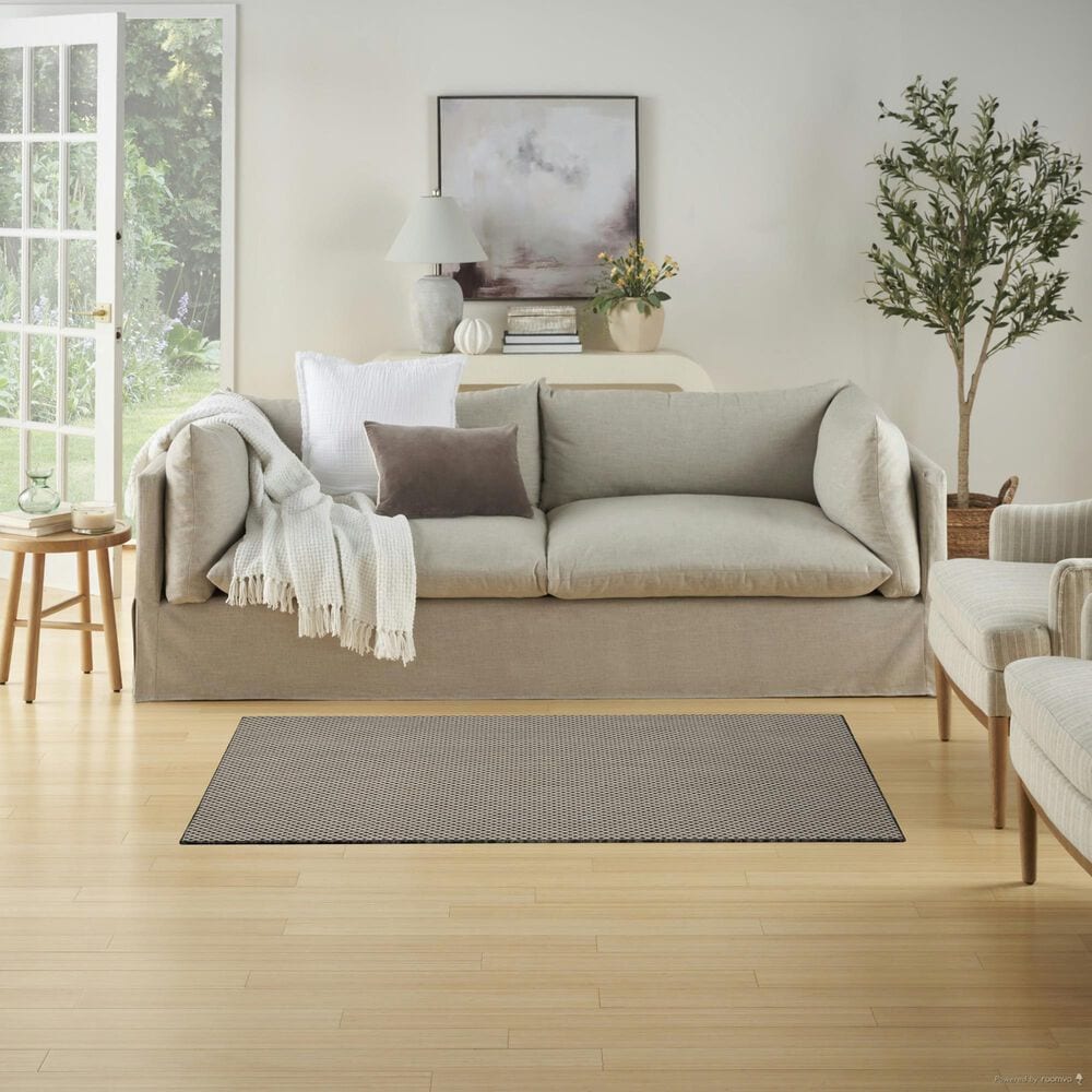 Nourison Courtyard Ivory and Charcoal 3&#39; x 5&#39; Indoor/Outdoor Area Rug, , large