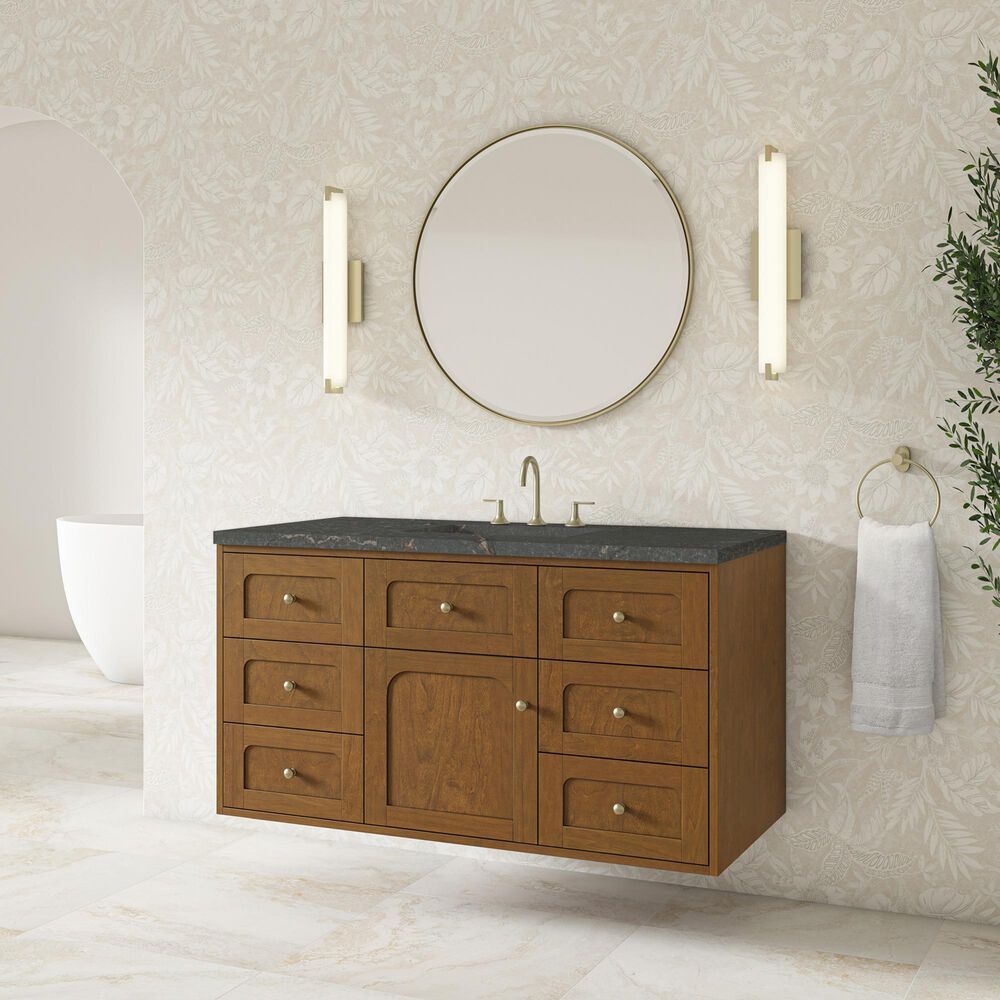 James Martin Laurent 48" Single Bathroom Vanity in Honey Oak with 3 cm White Zeus Silestone Top and Rectangular Sink, , large