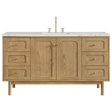 James Martin Vanities Laurent 60" Single Bathroom Vanity in Light Natural Oak with 3 cm Victorian Silver Quartz Top and Rectangular Sink, , large