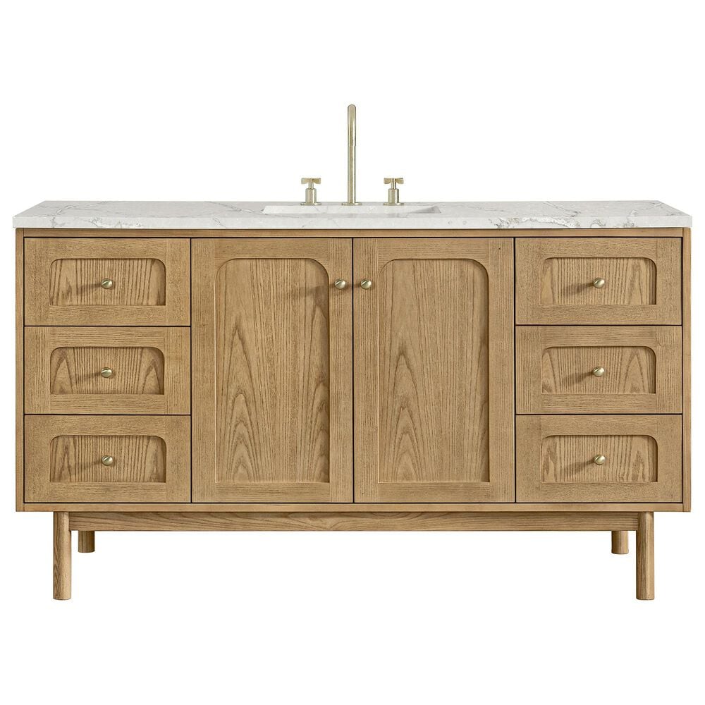 James Martin Vanities Laurent 60" Single Bathroom Vanity in Light Natural Oak with 3 cm Victorian Silver Quartz Top and Rectangular Sink, , large