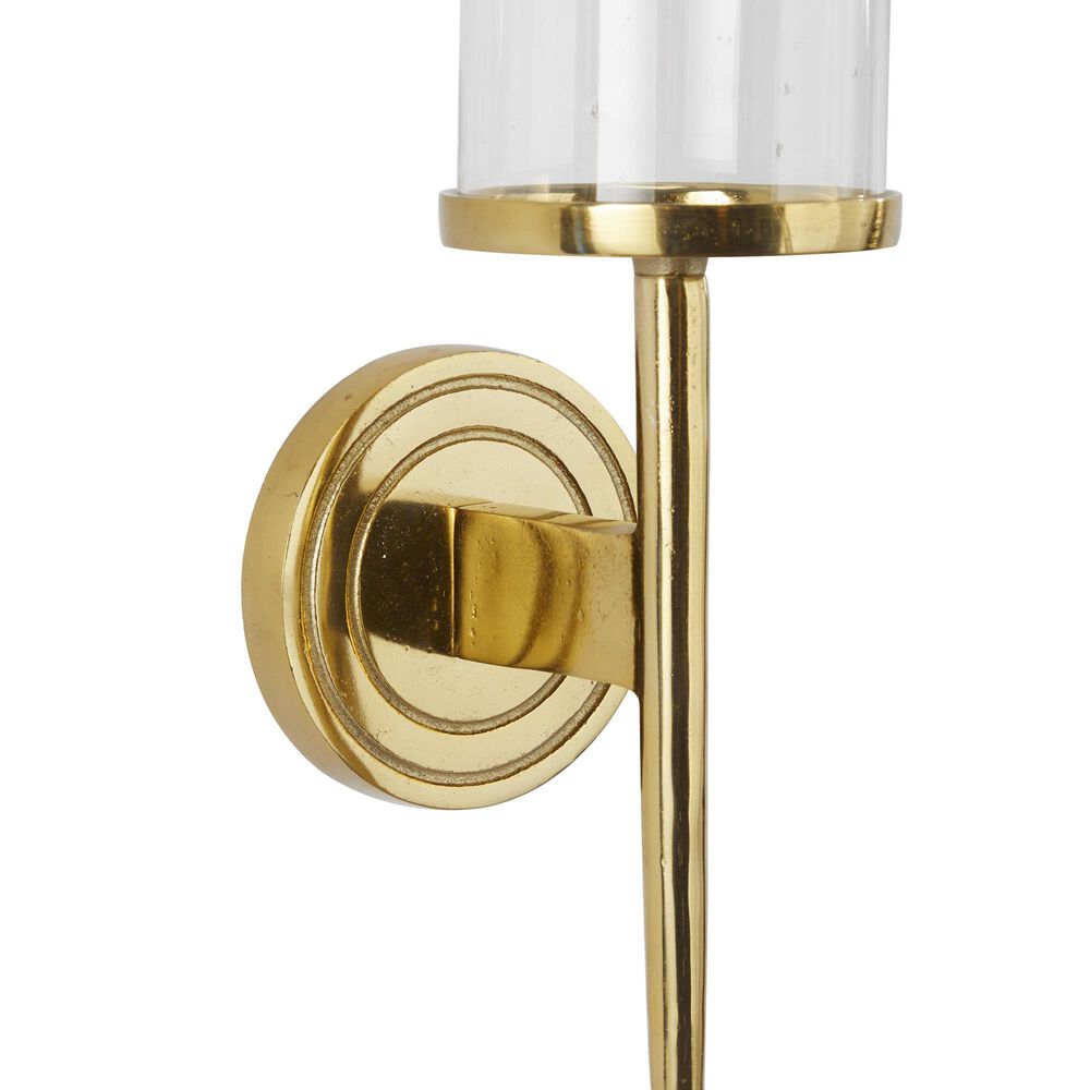 Maple and Jade 23&quot; Single Indoor/Outdoor Wall Mount Candle Holder in Polished Gold and Clear, , large