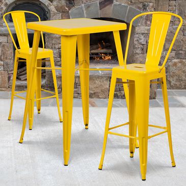 Flash Furniture 3-Piece Square Metal Bar Table Set in Yellow, , large