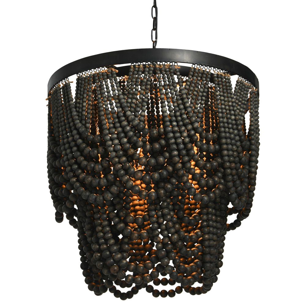 Creative Coop Laurel 2-Tier Draped Wood Bead Chandelier in Black, , large