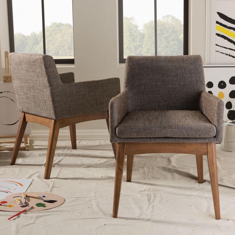 Baxton Studio Nexus Arm Chair with Gravel Cushion in Walnut Brown (Set of 2), , large