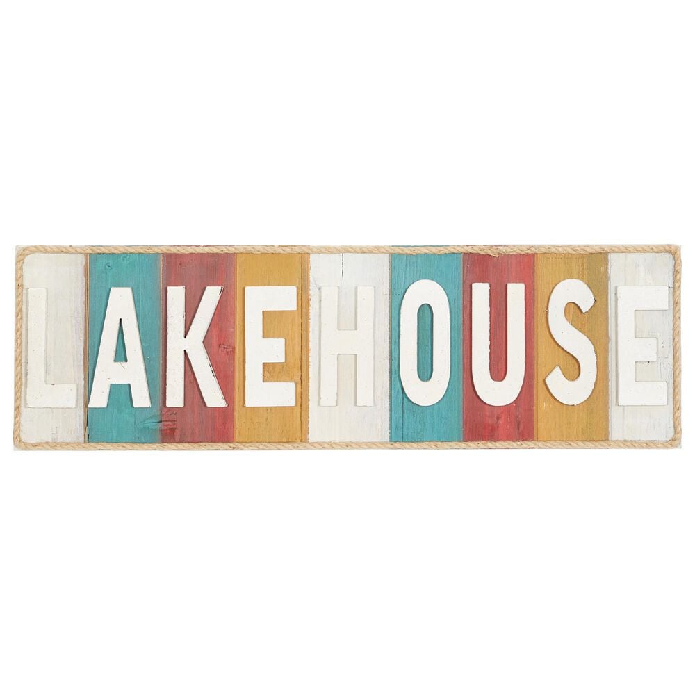 Maple and Jade Lakehouse 11" x 36" Wall Sign in White, Turquoise, Red and Gold, , large