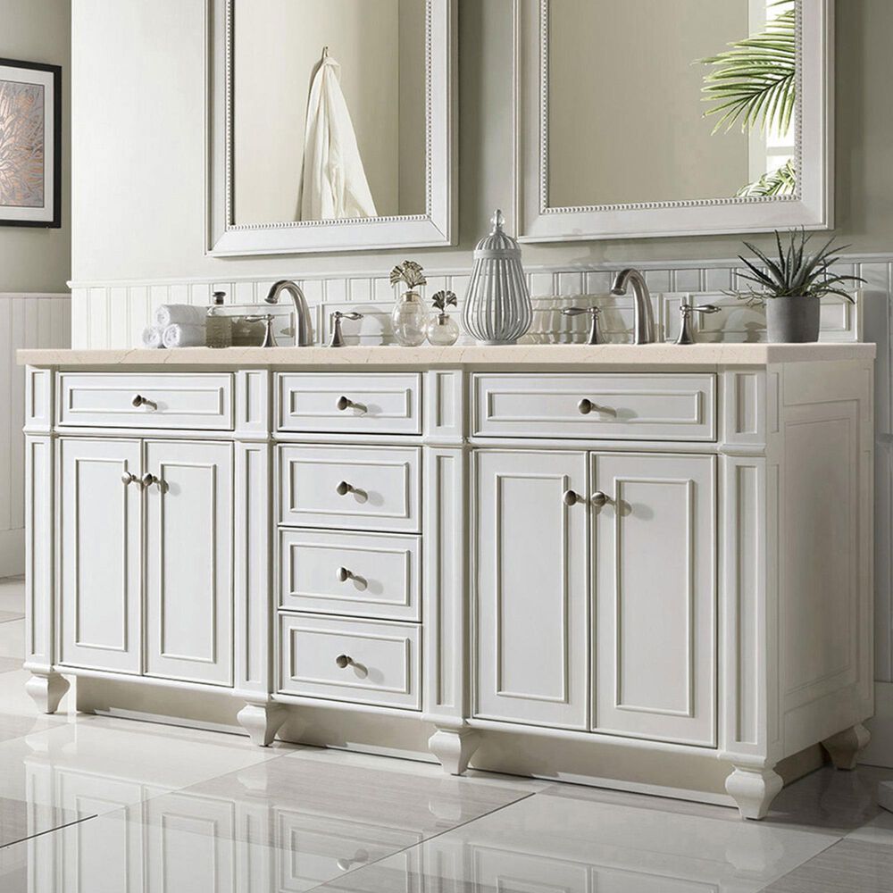 James Martin Vanities Bristol 72&quot; Double Bathroom Vanity in Bright White with 3 cm Eternal Marfil Quartz Top and Rectangular Sinks, , large