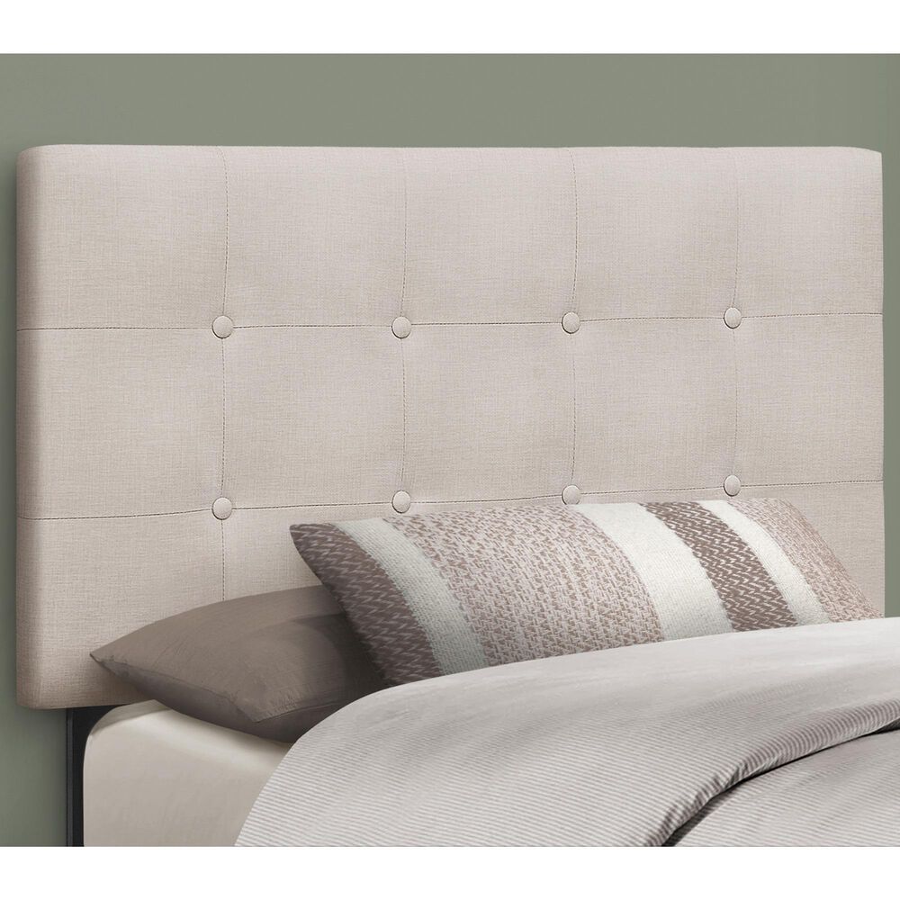 Monarch Specialties Twin Button Tufted Headboard in Beige, , large