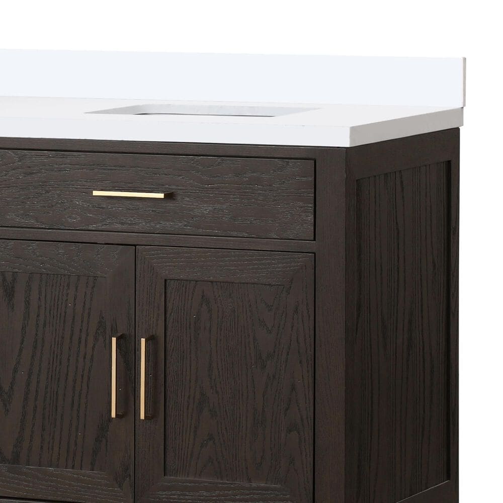 Lexora Home Abbey 84&quot; Double Bathroom Vanity in Brown Oak with 2 cm White Quartz Top and Rectangular Sinks, , large