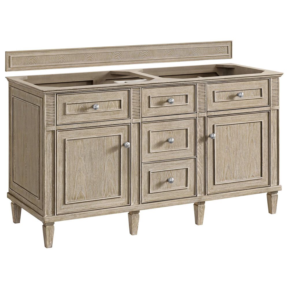 James Martin Vanities Lorelai 60" Double Bathroom Vanity in Whitewashed Oak with 3 cm Eternal Jasmine Pearl Silestone Top, Rectangular Sinks and FreePower Wireless Charger, , large