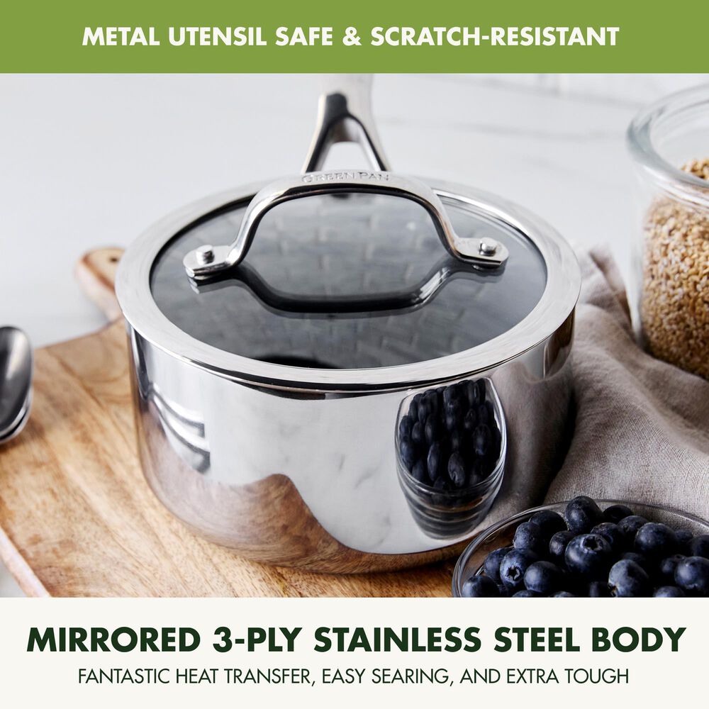 Green Pan Valencia Pro 1.6-Quart Sauce Pan with Lid in Stainless Steel, , large