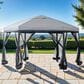 Furniture of America Soley 11" Hexagon Patio Gazebo with Around Netting in Gray, , large