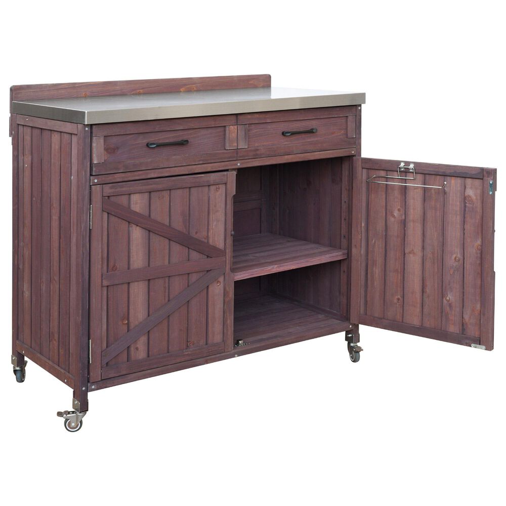 HOMLUX 39" Outdoor Kitchen Island with Stainless Table Top in Dark Brown, , large