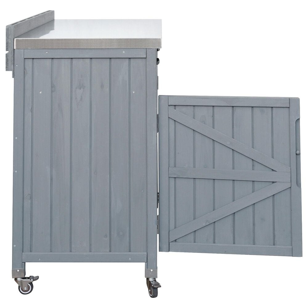 HOMLUX 39" Outdoor Kitchen Island with Stainless Table Top in Grey Blue, , large
