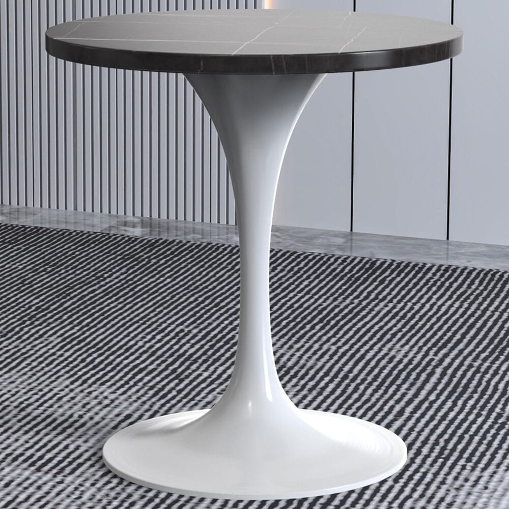 Leisuremod LeisureMod Verve Collection 27 Round Dining Table, White Base with Sintered Stone Black Top, , large