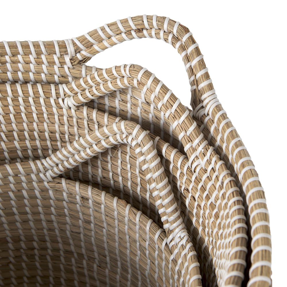 Mercana Maddie Round Basket with Handles in Light Brown and White (Set of 3), , large