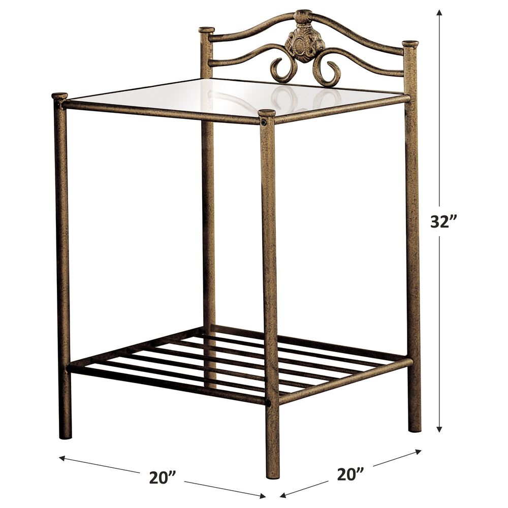 Pacific Landing 2 Shelves Metal and Glass Nightstand in Antique Brushed Gold, , large