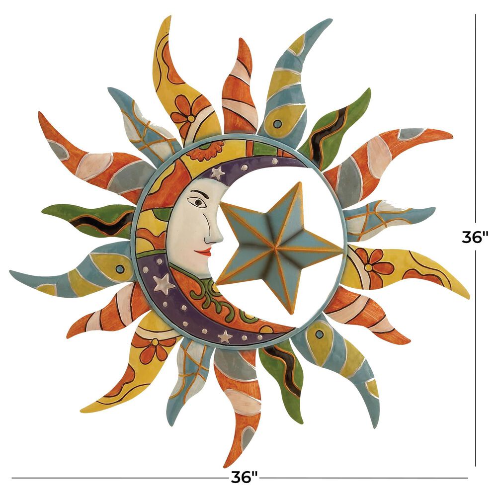Maple and Jade 36&quot; x 36&quot; Abstract Patterned Sun and Moon Wall Decor in Multicolor, , large