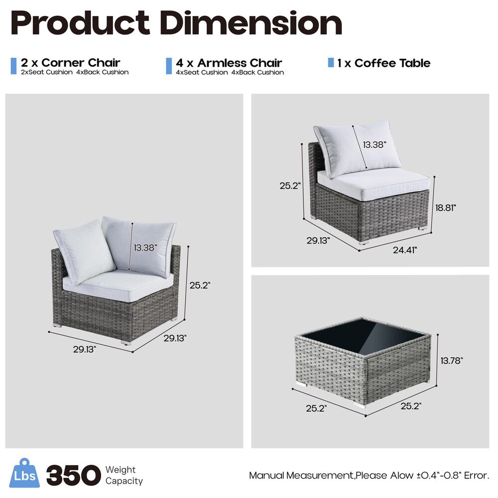 HOMLUX 7-Piece Patio Conversation Set with Grey Wicker in Gray, , large