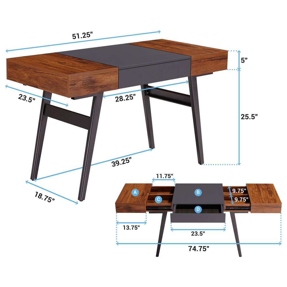 Rta Products Llc Expandable Writing Desk in Antique Mahogany and Grey, , large