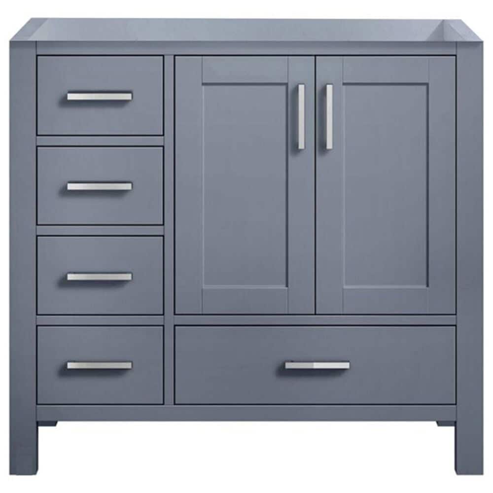 Lexora Home Jacques 36&quot; Right Offset Single Bathroom Vanity in Dark Grey with 2 cm White Carrara Marble Top and Rectangular Sink, , large