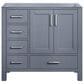 Lexora Home Jacques 36" Right Offset Single Bathroom Vanity in Dark Grey with 2 cm White Carrara Marble Top and Rectangular Sink, , large