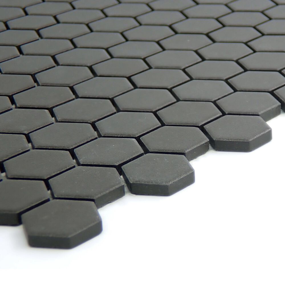 Emser Source Black 1" x 1" Hexagon on 11" x 11" Matte Porcelain Mosaic Sheet, , large