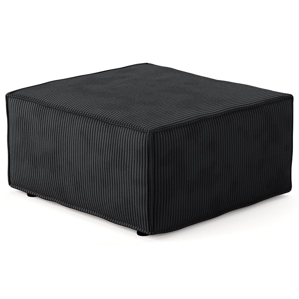 HOMLUX Modern Ottoman with Corduroy Fabric in Black, , large