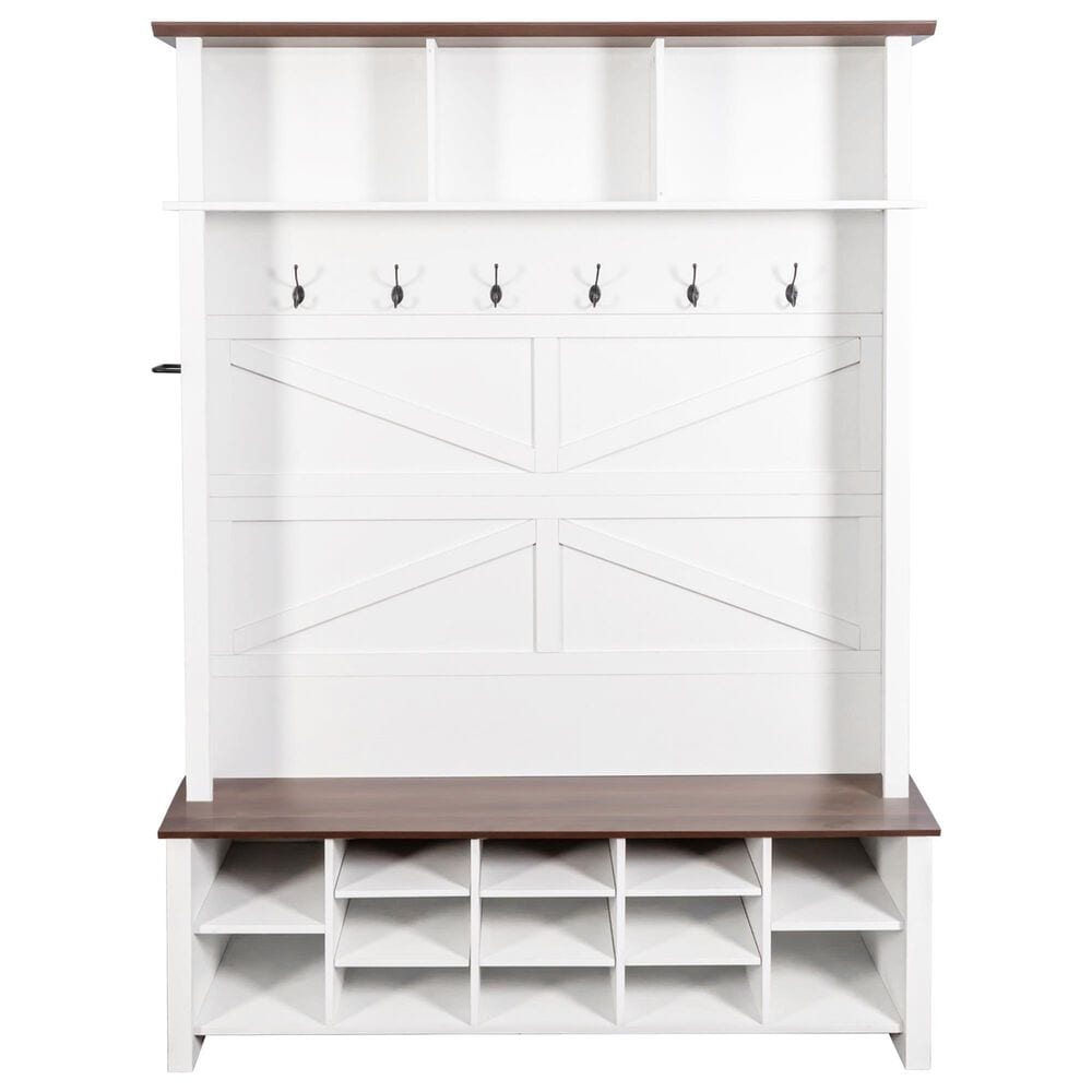 HOMLUX 6-Hook Hall Tree with 16-Compartment in White and Walnut, , large
