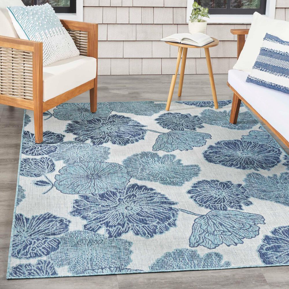 Nourison Garden Oasis Floral Blue 4&#39; x 6&#39; Indoor/Outdoor Area Rug, , large