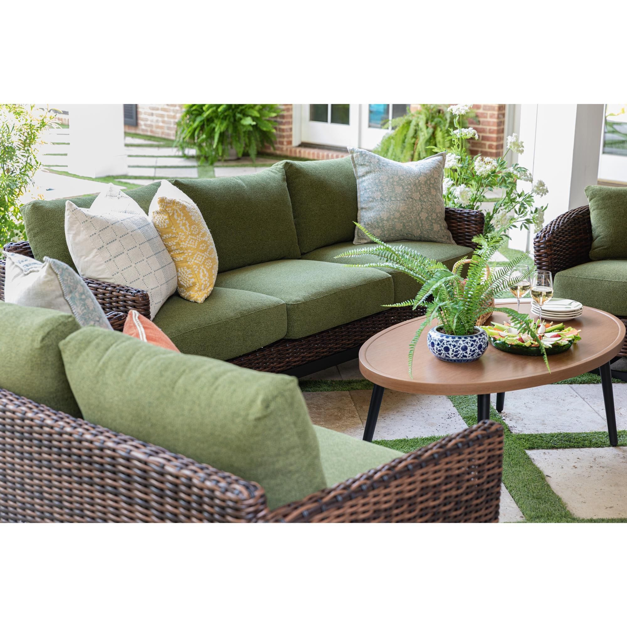 Ashley Horizon Hall Outdoor Loveseat with Green Cushion in Brown Ashley Horizon Hall Outdoor Loveseat with Green Cushion in Brown