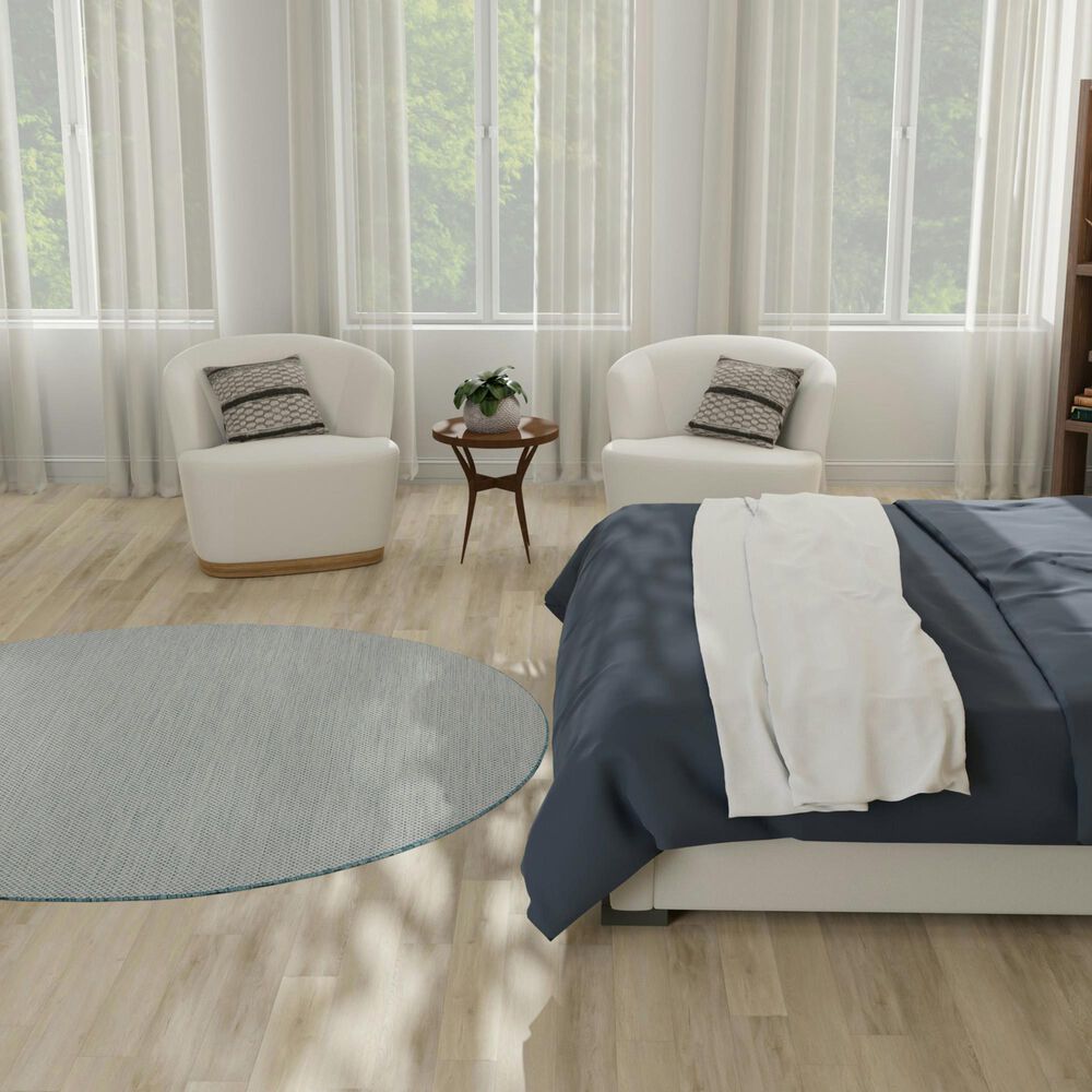 Nourison Courtyard Ivory and Aqua 6&#39; Round Indoor/Outdoor Area Rug, , large