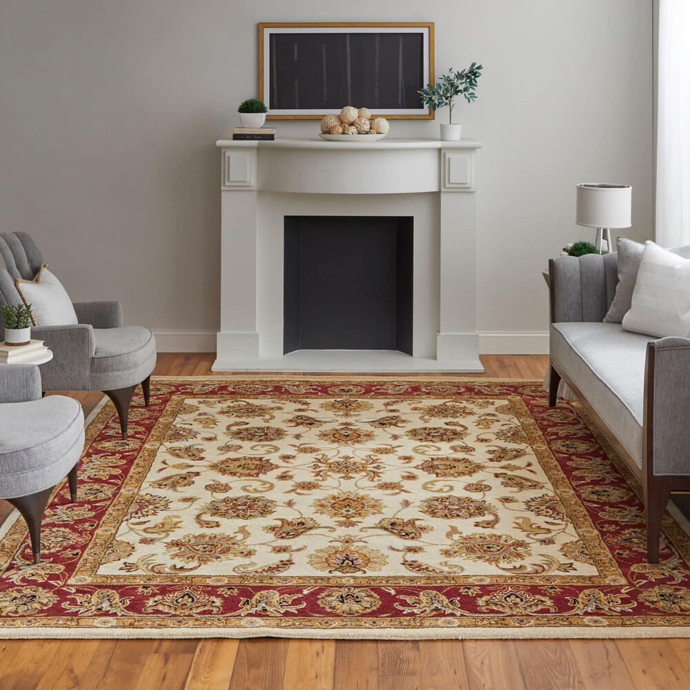 Feizy Rugs Wagner Ivory and Red 5&#39; x 8&#39; Area Rug, , large