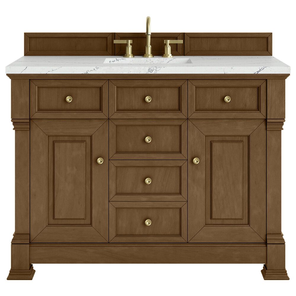 James Martin Vanities Brookfield 48&quot; Single Bathroom Vanity in Honey Oak with 3 cm Ethereal Noctis Quartz Top and Rectangular Sink, , large