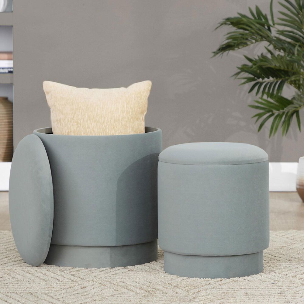 Lumisource Marla 2-Piece Upholstered Ottoman Set in Light Green Velvet, , large